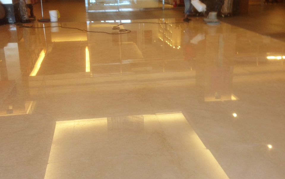 waxed-shining-marble-hallway-floor
